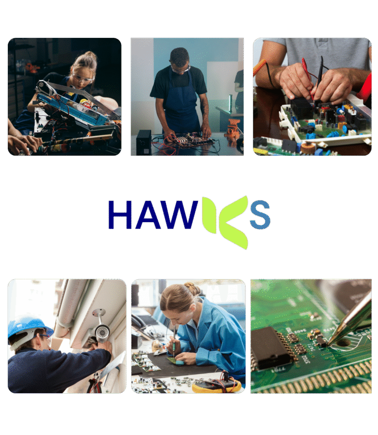Participantes de HAWKS recibiendo mentoría técnica en infraestructura IT con TRITECH Innovative Security